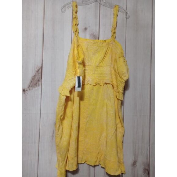BP Dress Ladies 3x Yellow Floral Smocked Ruffle Strap - Picture 2 of 6